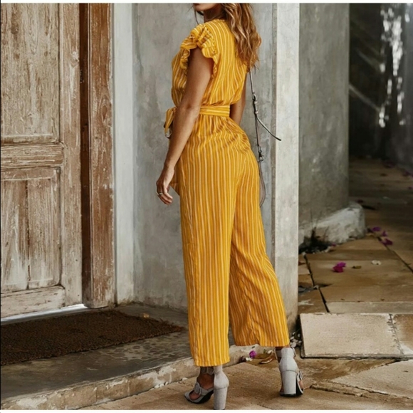 Wrap front Ruffle Sleeve jumpsuit - Picture 2 of 9